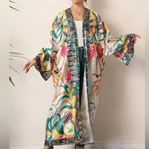 Boho Kimono Gem Tribal Elephant Print Duster Open Kimono One size NEW